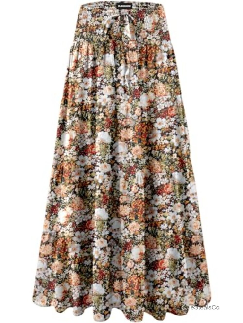 Women's Ruffle Maxi Skirt High Waist Pleated Boho Flowy Drawstring